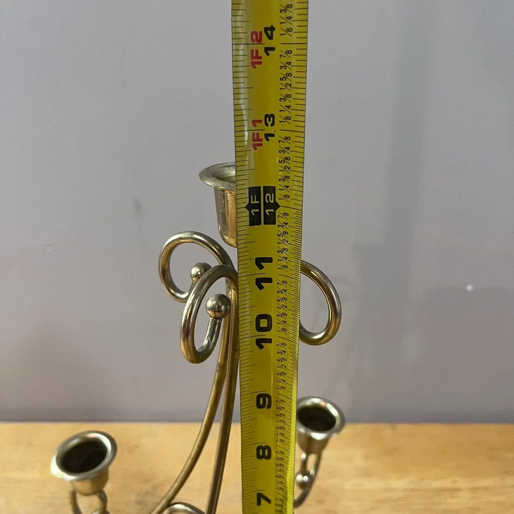 Vtg Brass Tone 5 Light Candelabra Scroll Design Taper Candle Holder 12.5